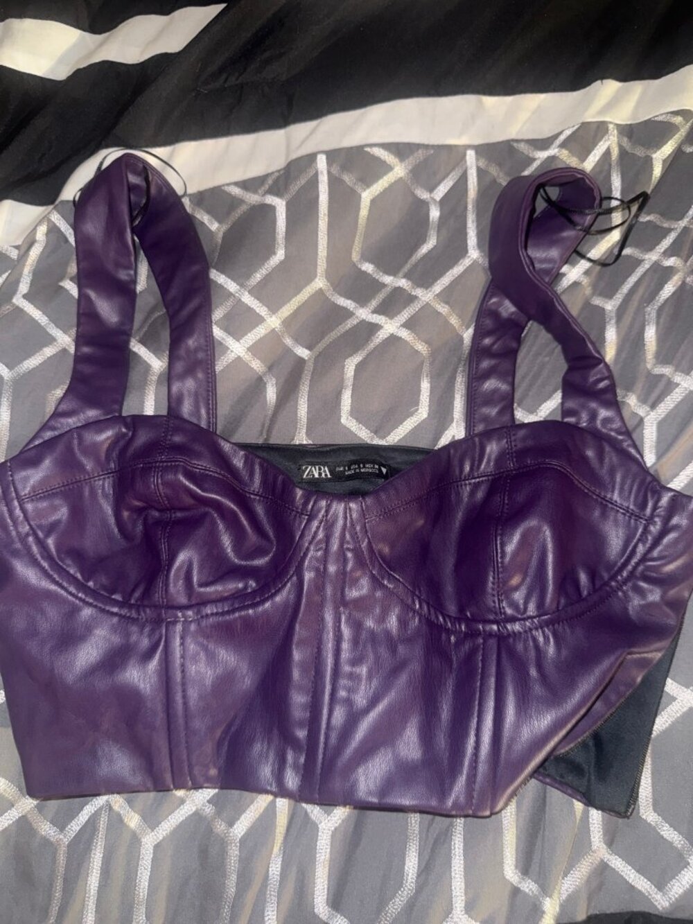 Zara Women's Purple Faux Leather Corset Bustier Crop Top - S